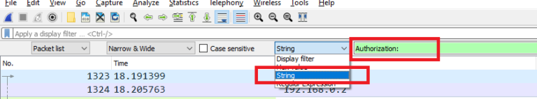 wireshark search for string